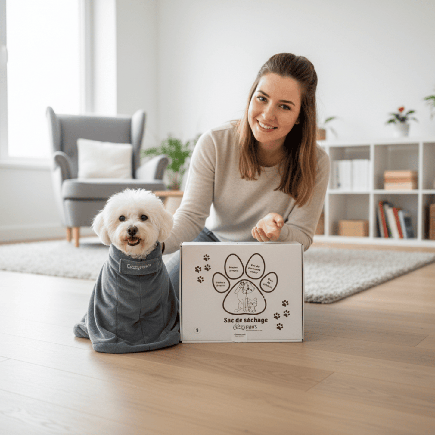 Sac de séchage gris de luxe pour chien